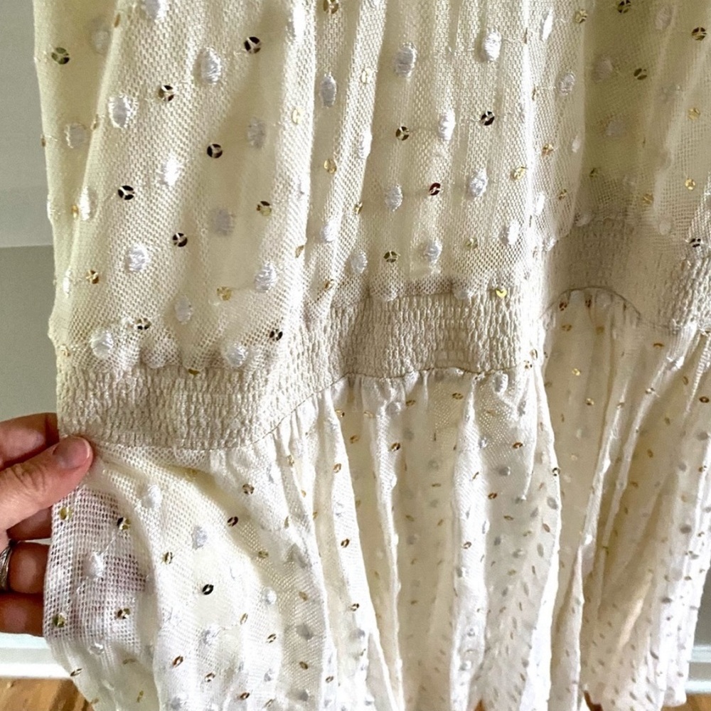 Anthropologie Dot Gleam Handkerchief Ivory Party Cocktail Dress